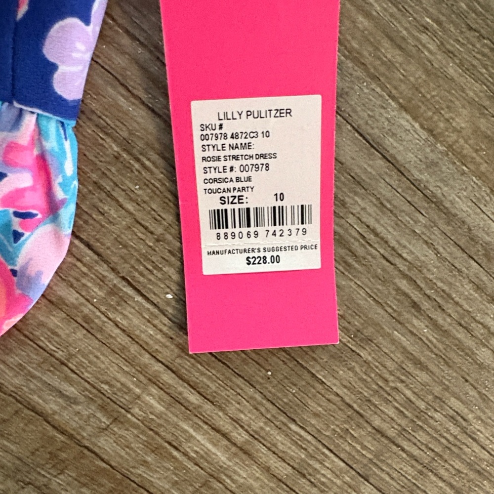 NWT Lilly Pulitzer Dress Womens 10 Rosie Stretch Corsica Blue Toucan Party - Picture 3 of 3